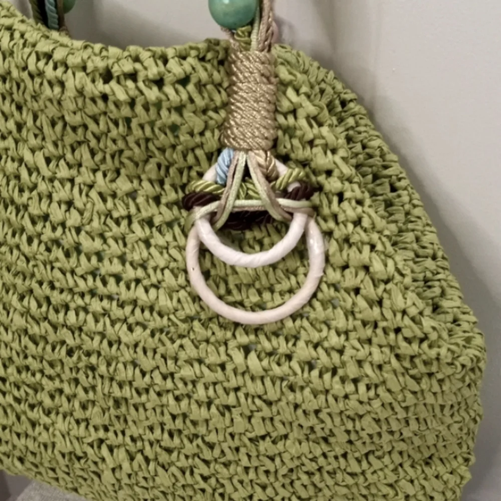 Braciano Large Lite Green Woven Purse With Colorful Braided Handles - Picture 2 of 8